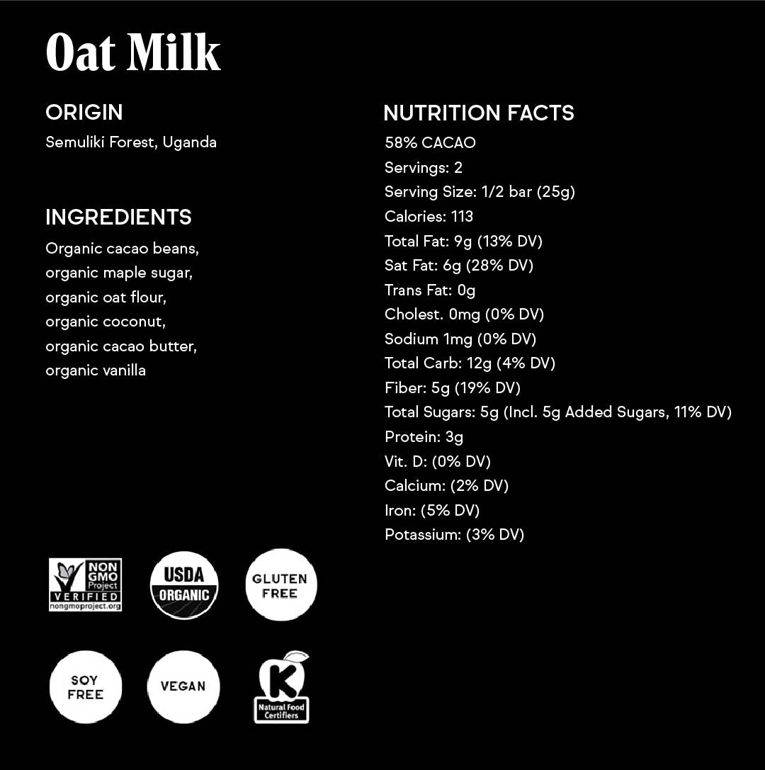 Raaka Chocolate - 58% Oat Milk Chocolate Bar